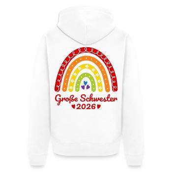 Große Schwester 2026 Regenbogen - Unisex Premium Bio Zip Hoodie - Weiß - Hinten - Thijin (182cm)