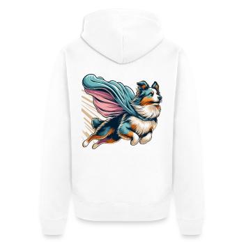 Super Dog Australian Shepherd Sheppie Gift - Unisex Premium Organic Zip Hoodie - white - Back - Thijin (182cm)