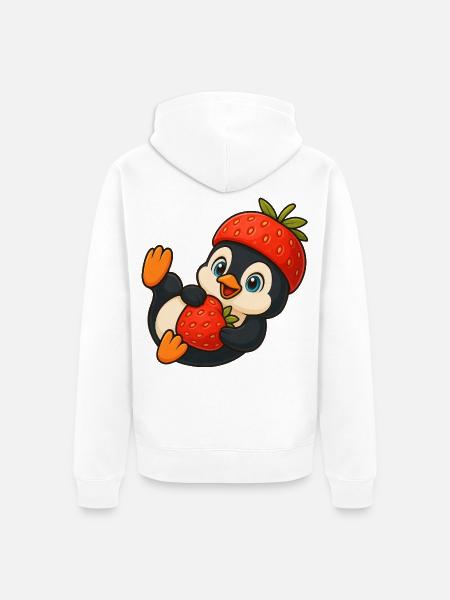 Niedlicher Pinguin mit fruchtiger Erbeer-Mütze - Unisex Premium Bio Zip Hoodie - Weiß