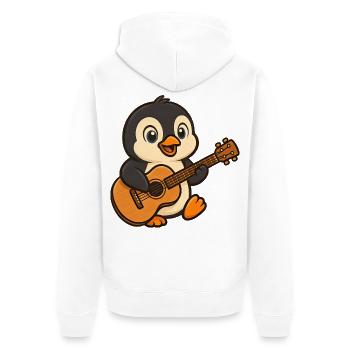 Cute Penguin Guitarist Musician Cartoon Rocker - Unisex Premium Organic Zip Hoodie - white - Back - Thijin (182cm)