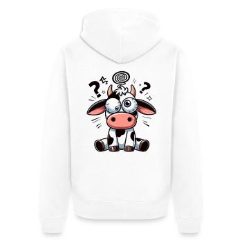 Lustige verwirrte Kuh Cartoon Clumsy Kulleraugen - Unisex Premium Bio Zip Hoodie - Weiß - Hinten - Thijin (182cm)