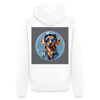 Dachshund Dachshund with Sunglasses and Hoodie - Unisex Premium Organic Zip Hoodie - white - Back - Thijin (182cm)