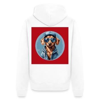 Dachshund Dachshund with Sunglasses and Hoodie - Unisex Premium Organic Zip Hoodie - white - Back - Thijin (182cm)