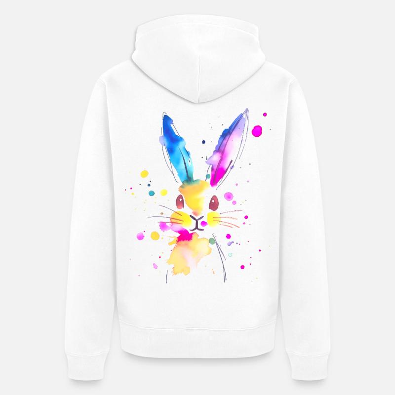Lapin abstrait à l'aquarelle 🐇 - Veste à capuche bio Premium Unisexe - blanc
