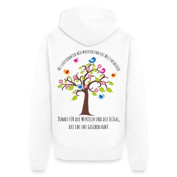 Kitaabschied - Baum Vögel Wurzeln Flügel Danke - Unisex Premium Bio Zip Hoodie - Weiß - Hinten - Thijin (182cm)