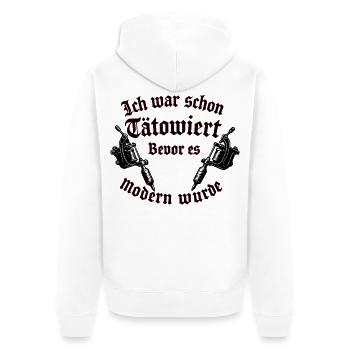 Ich war schon tätowiert, bevor es modern wurde - Unisex Premium Bio Zip Hoodie - Weiß - Hinten - Thijin (182cm)