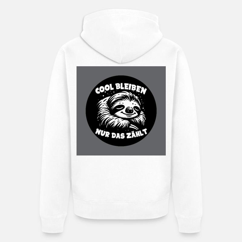 Faultier - immer cool bleiben - immer mit der Ruhe - Unisex Premium Bio Zip Hoodie - Weiß