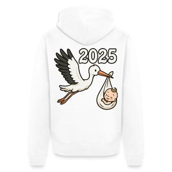 Storch mit Findelkind im Schnabel 2025 - Unisex Premium Bio Zip Hoodie - Weiß - Hinten - Thijin (182cm)