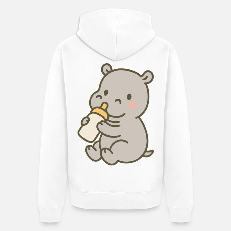 Flusspferdchen mit Fläschchen - Unisex Premium Bio Zip Hoodie - Weiß
