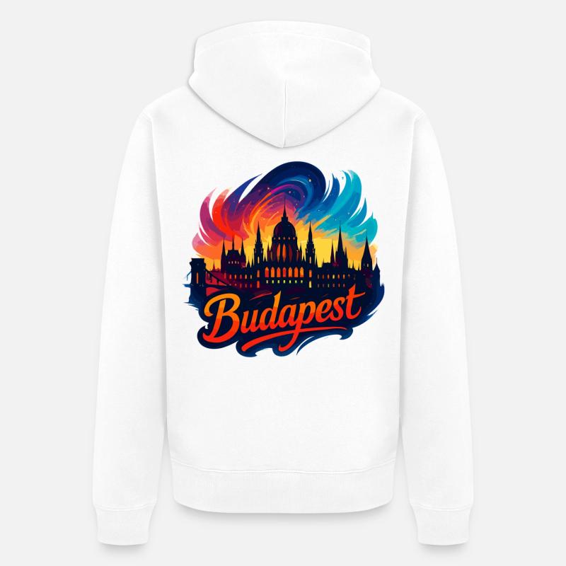 Budapest Capitale Hongrie Silhouette Cadeau - Veste à capuche bio Premium Unisexe - blanc