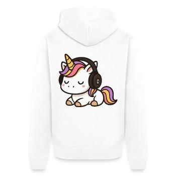 Niedlicher Einhorn-Cartoon mit schlafenden Kopfhörern - Unisex Premium Bio Zip Hoodie - Weiß - Hinten - Thijin (182cm)
