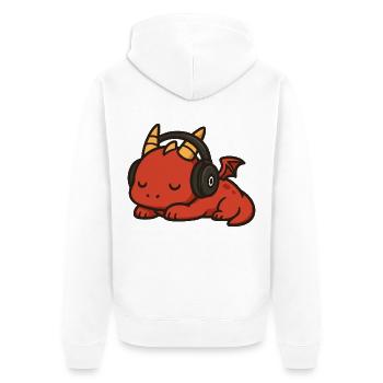 Cute Cartoon Red Dragon Sleeping with Headphones - Unisex Premium Organic Zip Hoodie - white - Back - Thijin (182cm)