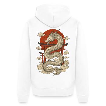 Japanese Dragon with Torii and Red Sun - Unisex Premium Organic Zip Hoodie - white - Back - Thijin (182cm)