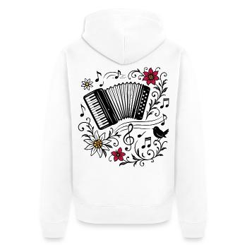 Conception d’accordéon - Musique alpine et magie des fleurs - Veste à capuche bio Premium Unisexe - blanc - Dos - Thijin (182cm)