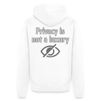 Privacy Not Luxury - Top Statement for Privacy - Unisex Premium Organic Zip Hoodie - white - Back - Thijin (182cm)