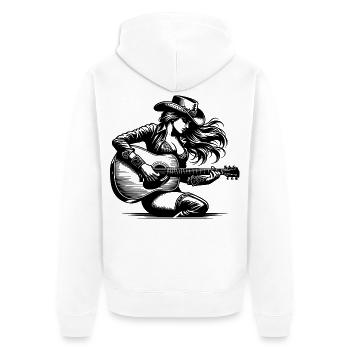 Woman with Guitar – Retro Line Art Clipart - Unisex Premium Organic Zip Hoodie - white - Back - Thijin (182cm)