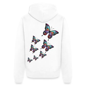 Bunte Schmetterlinge. - Unisex Premium Bio Zip Hoodie - Weiß - Hinten - Thijin (182cm)