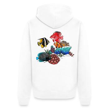 Exotische Fische und Korallen - Unisex Premium Bio Zip Hoodie - Weiß - Hinten - Thijin (182cm)