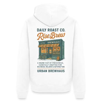Rise & Brew Urban Coffeehouse Design - Unisex Premium Organic Zip Hoodie - white - Back - Thijin (182cm)