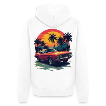 Vintage Muscle Car Sunset Scene - Unisex Premium Organic Zip Hoodie - white - Back - Thijin (182cm)