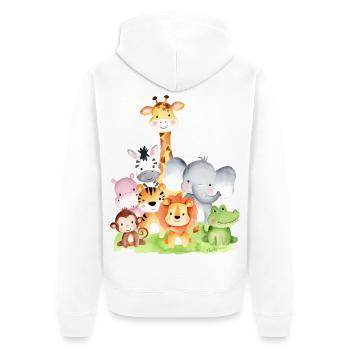 Niedliche afrikanische Tiere – 🦁 🐵 🐊 in Aquarel - Unisex Premium Bio Zip Hoodie - Weiß - Hinten - Thijin (182cm)