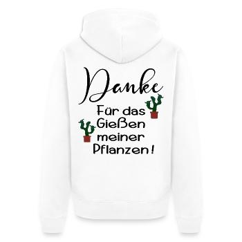 PFLANZENBEWÄSSERUNG DANKE URLAUB - Unisex Premium Bio Zip Hoodie - Weiß - Hinten - Thijin (182cm)