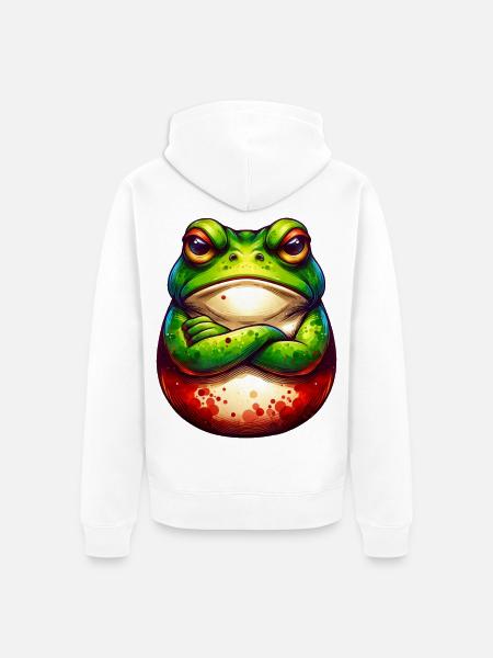 Frog - Crossed Arms - Nope - Bad Mood - Unisex Premium Organic Zip Hoodie - white