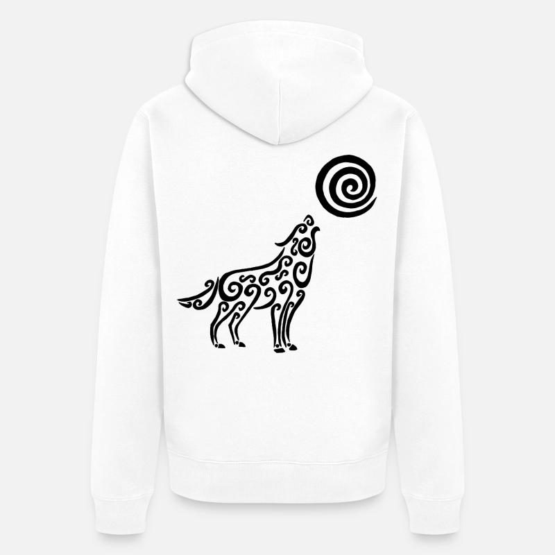 Le loup noir et la lune - Veste à capuche bio Premium Unisexe - blanc