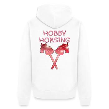 HOBBY HORSING PFERDE - Unisex Premium Bio Zip Hoodie - Weiß - Hinten - Thijin (182cm)