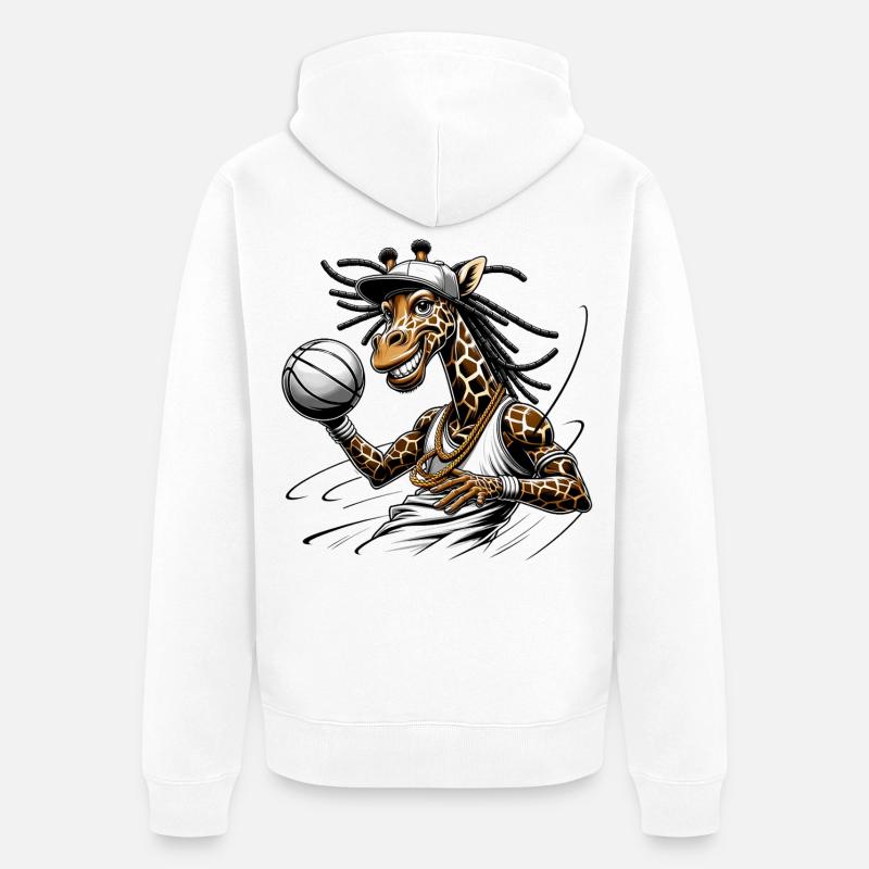 Hipster Giraffe with Microphone and Dreadlocks - Unisex Premium Organic Zip Hoodie - white