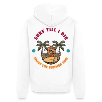 Strandleben mit Totenkopf und Surfbrettern - Unisex Premium Bio Zip Hoodie - Weiß - Hinten - Thijin (182cm)