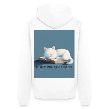 BookTok Aesthetic – Sleeping Cat & Beautiful Ruin - Unisex Premium Organic Zip Hoodie - white - Back - Thijin (182cm)