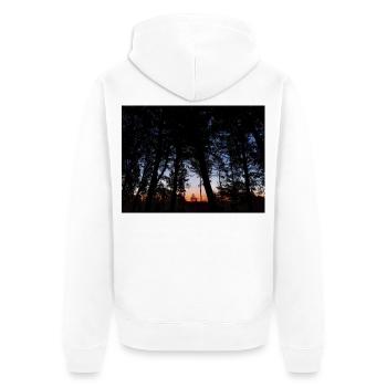 Silhouette of Trees bei Sonnenuntergang - Unisex Premium Bio Zip Hoodie - Weiß - Hinten - Thijin (182cm)