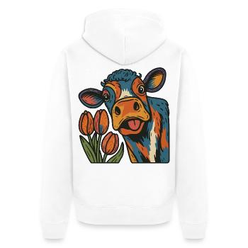 Künstlerische holländische Kuh und Tulpen - Unisex Premium Bio Zip Hoodie - Weiß - Hinten - Thijin (182cm)