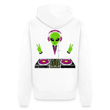Außerirdischer DJ mit Neon-Kopfhörern - Unisex Premium Bio Zip Hoodie - Weiß - Hinten - Thijin (182cm)