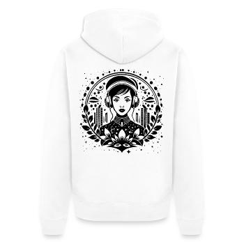 Urban Skyline Shirt – Femme avec des écouteurs - Veste à capuche bio Premium Unisexe - blanc - Dos - Thijin (182cm)