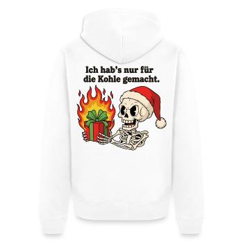 Nur für die Kohle gemacht - Unisex Premium Bio Zip Hoodie - Weiß - Hinten - Thijin (182cm)