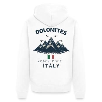 Montagnes Dolomites Italie Design - Veste à capuche bio Premium Unisexe - blanc - Dos - Thijin (182cm)
