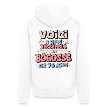 76th Birthday Humor Design - Unisex Premium Organic Zip Hoodie - white - Back - Thijin (182cm)