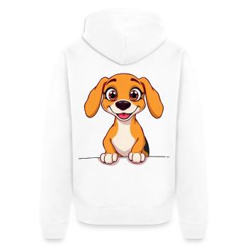 Charm chiot heureux de style dessin animé - Veste à capuche bio Premium Unisexe - blanc - Dos - Thijin (182cm)