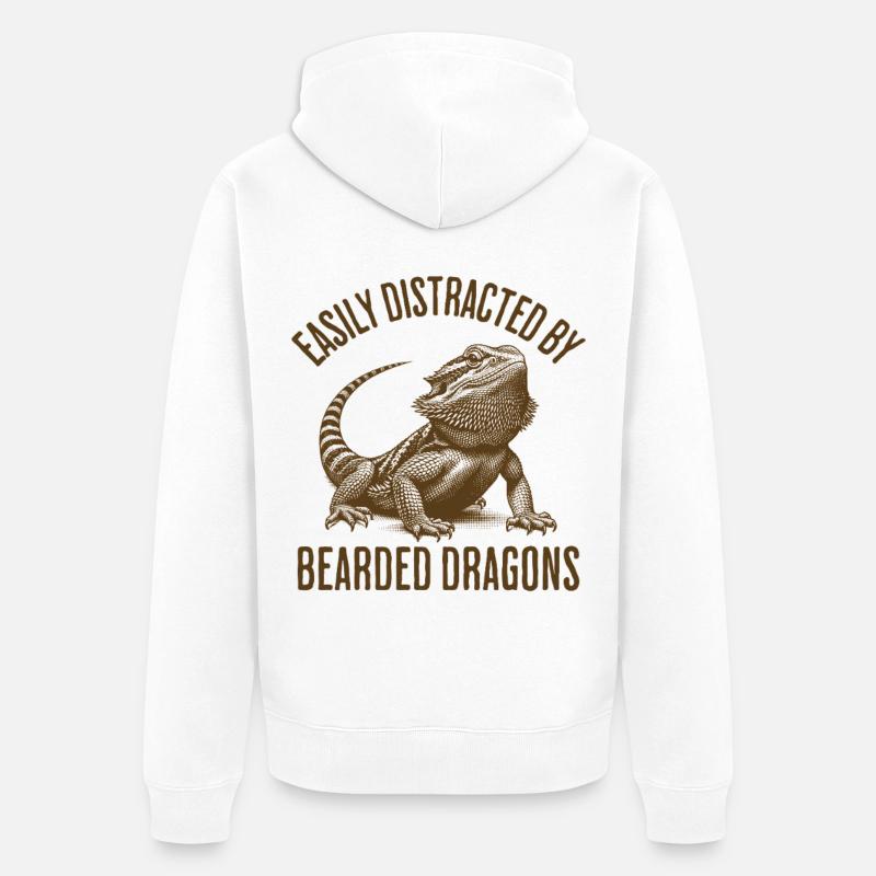 Facilement distrait par les dragons barbus - Veste à capuche bio Premium Unisexe - blanc