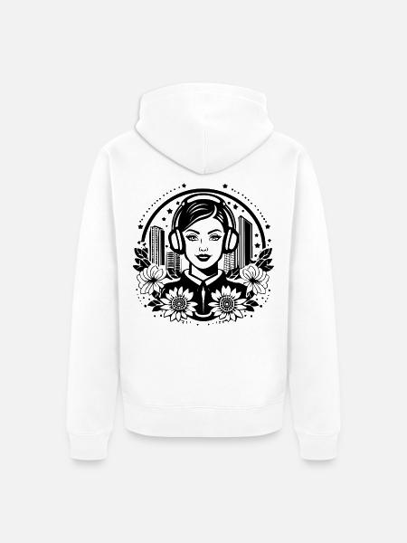 Subkultur, Stil – Frau, Kopfhörer, Treffpunkt - Unisex Premium Bio Zip Hoodie - Weiß