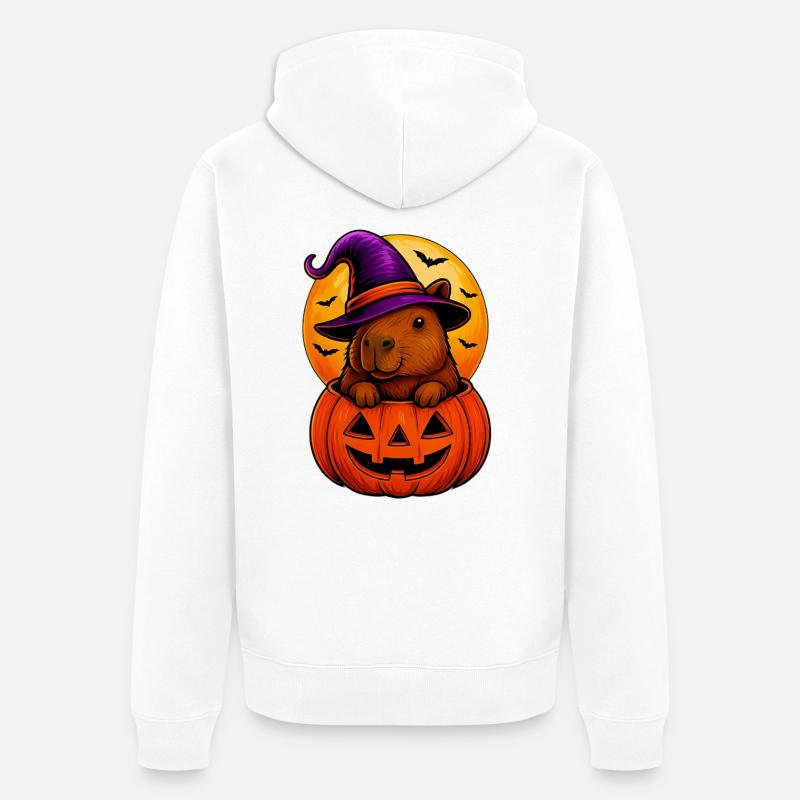 Capybara mignon dans la citrouille d’Halloween - Veste à capuche bio Premium Unisexe - blanc