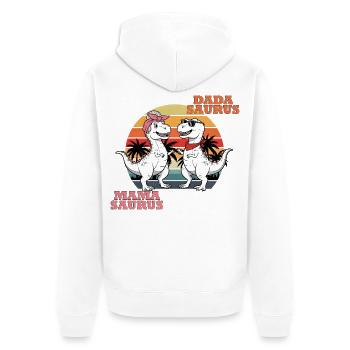 Mama & Dada Saurus – Das Dino Fun Duo! - Unisex Premium Bio Zip Hoodie - Weiß - Hinten - Thijin (182cm)