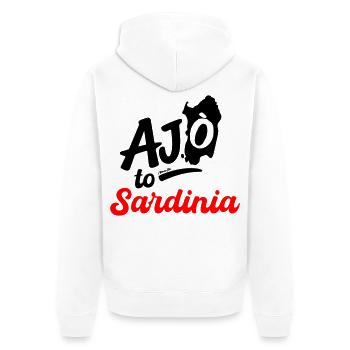 ajó nach Sardinien, ajó in Sardinien! - Unisex Premium Bio Zip Hoodie - Weiß - Hinten - Thijin (182cm)