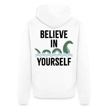 an sich selbst glauben - Unisex Premium Bio Zip Hoodie - Weiß - Hinten - Thijin (182cm)