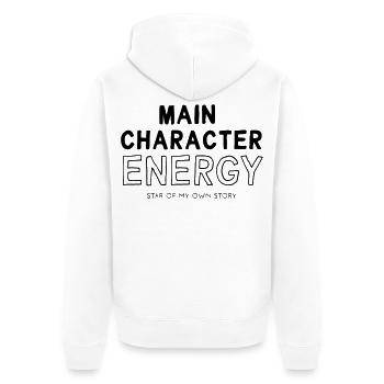 Main Character Energy - Unisex Premium Bio Zip Hoodie - Weiß - Hinten - Thijin (182cm)