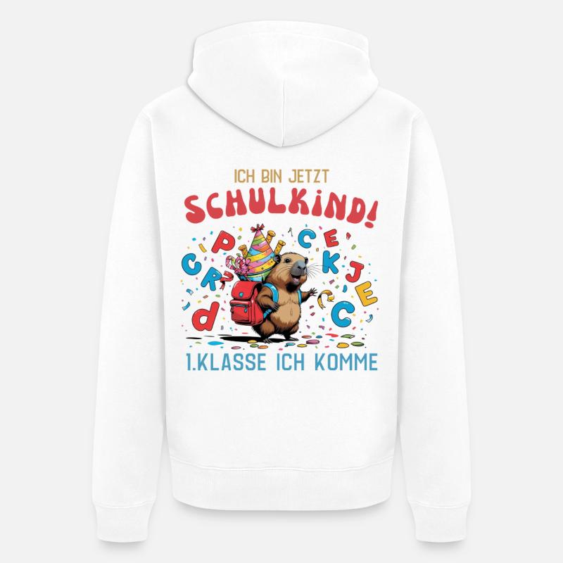 Écolier de Capybara – 1ère année, j’arrive ! - Veste à capuche bio Premium Unisexe - blanc