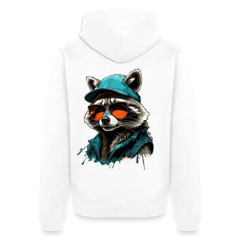 Cool raccoon with sunglasses and cap - Unisex Premium Organic Zip Hoodie - white - Back - Thijin (182cm)