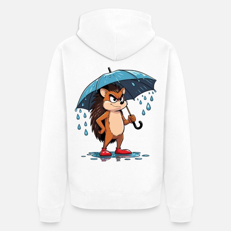 Hérisson de dessin animé avec parapluie - Veste à capuche bio Premium Unisexe - blanc
